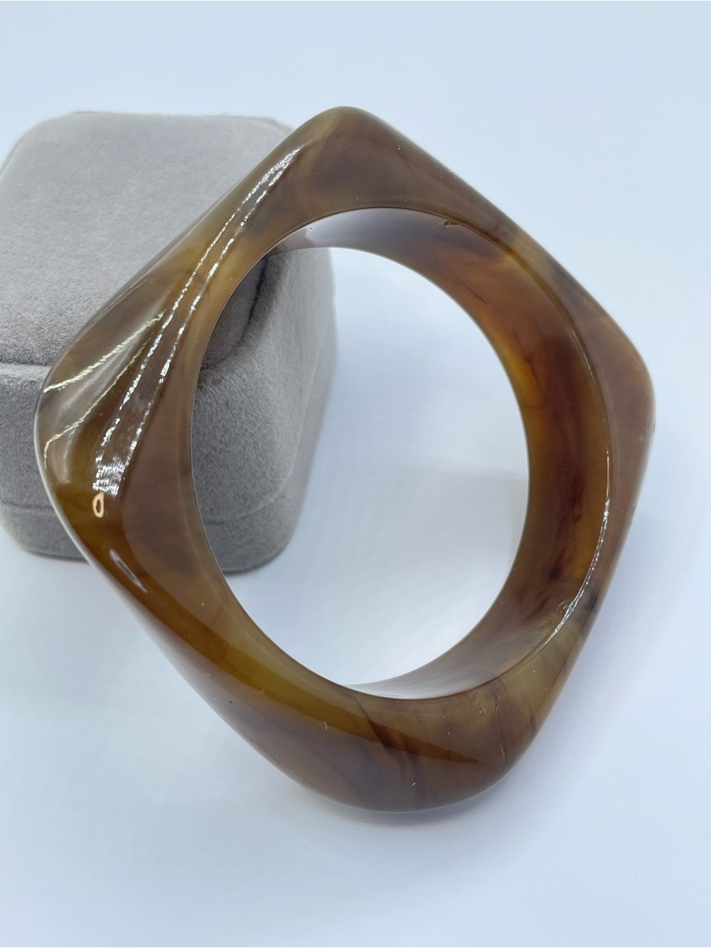 Faux Tortoise Shell Lucite Geometric Bangle Bracelet Modern Statement Retro
